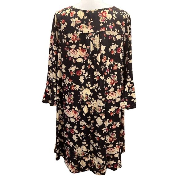Umgee Women's‎ Floral Bell Sleeve Dress L  Black & Beige - Picture 2 of 8